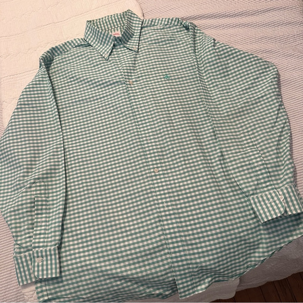 Brooks Brothers Mint Green Checked Casual Button Down Shirt